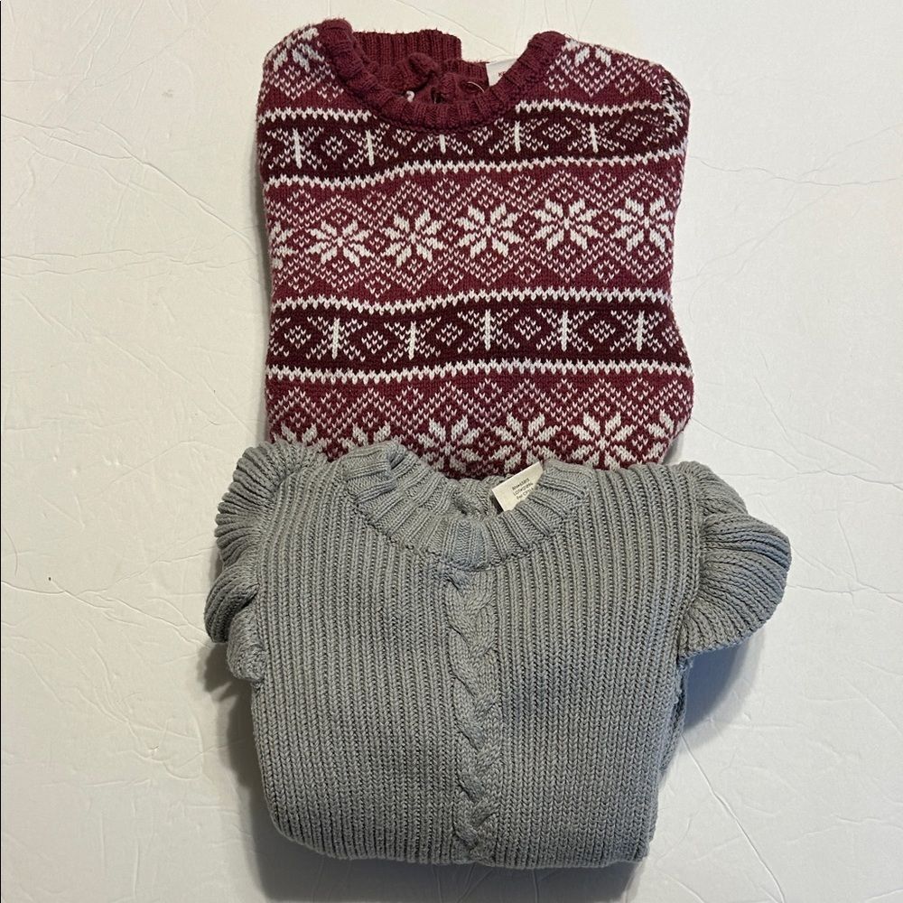 LAURA ASHLEY ADRIENNE VITTADINI 2T Gray Sweater Red Snowflake Dress Girl Holiday